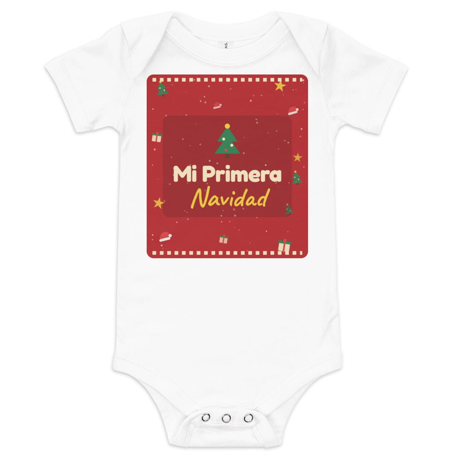 Body de bebé blanco con estampado rojo navideño Mi Primera Navidad